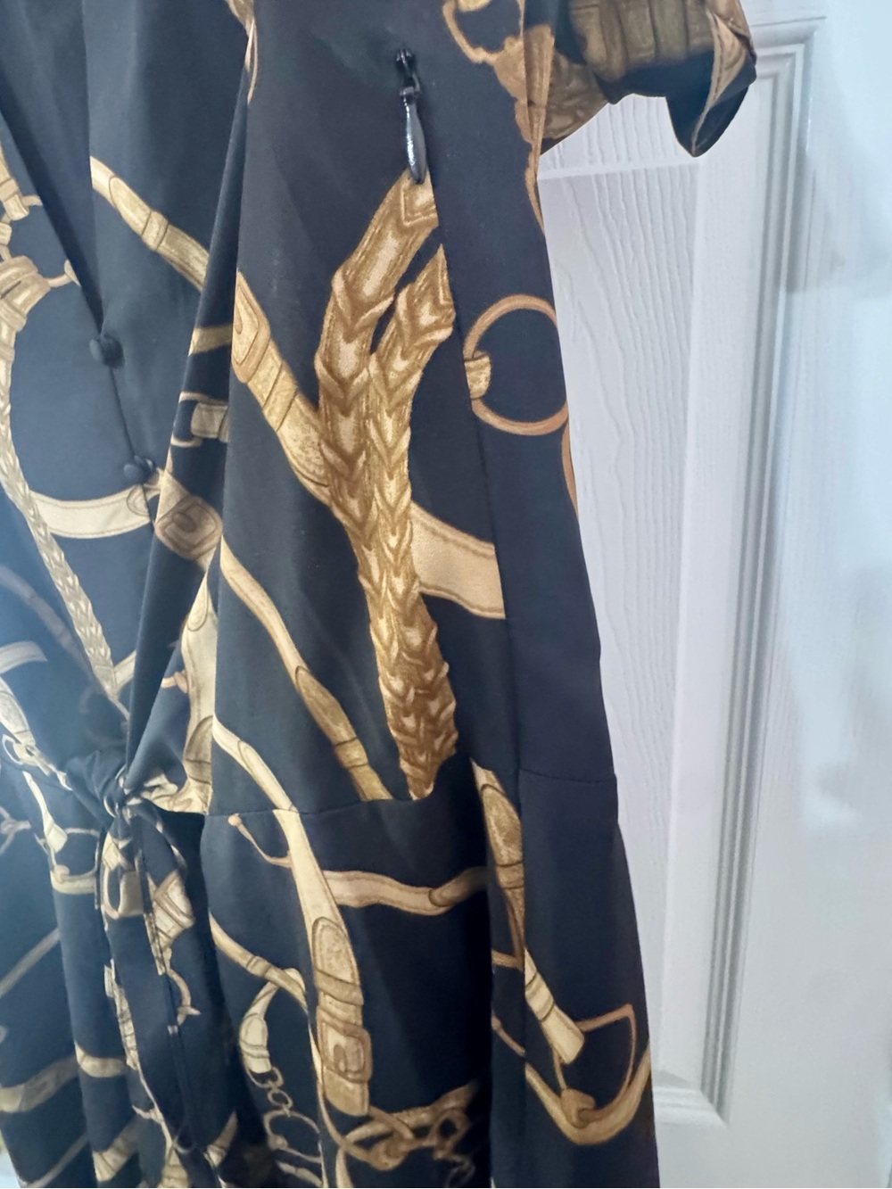 Lauren Ralph Lauren Makeda Dress Black Gold Chain Print Tie Front Mini Dress 14 - Picture 4 of 8